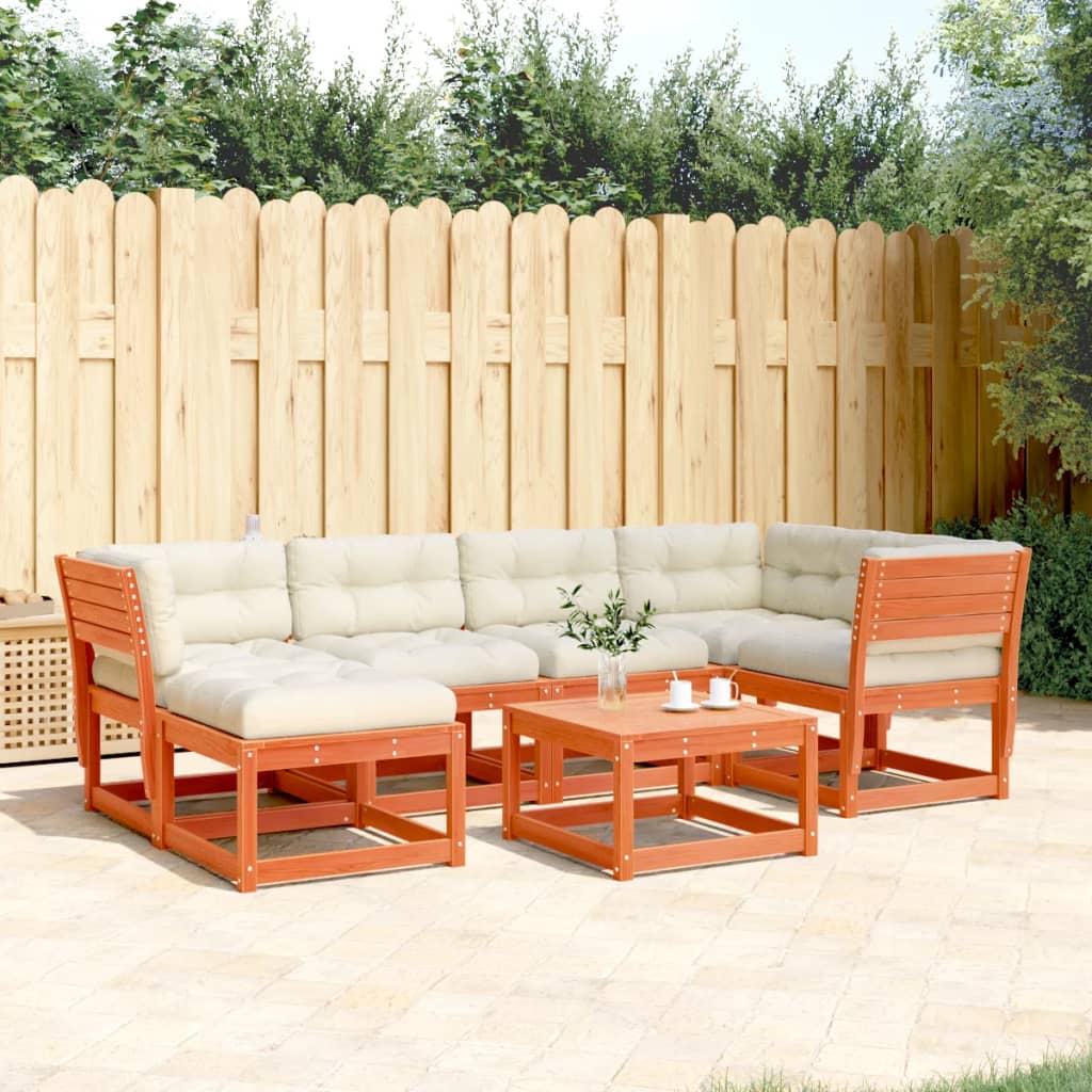 foto del prodotto set divani giardino 6pz con cuscini marrone cera massello pinocod mxl 112517