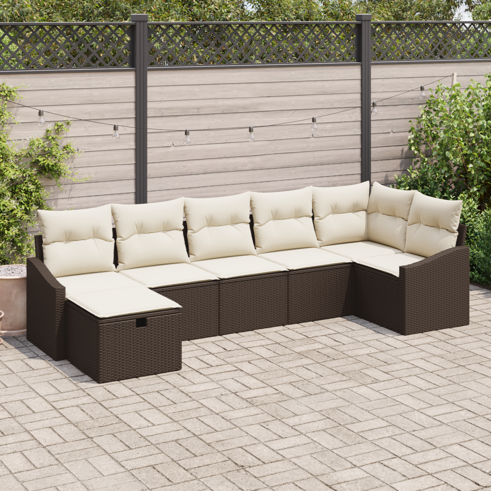 foto del prodotto set divani giardino 7 pezzi con cuscini marrone polyrattan