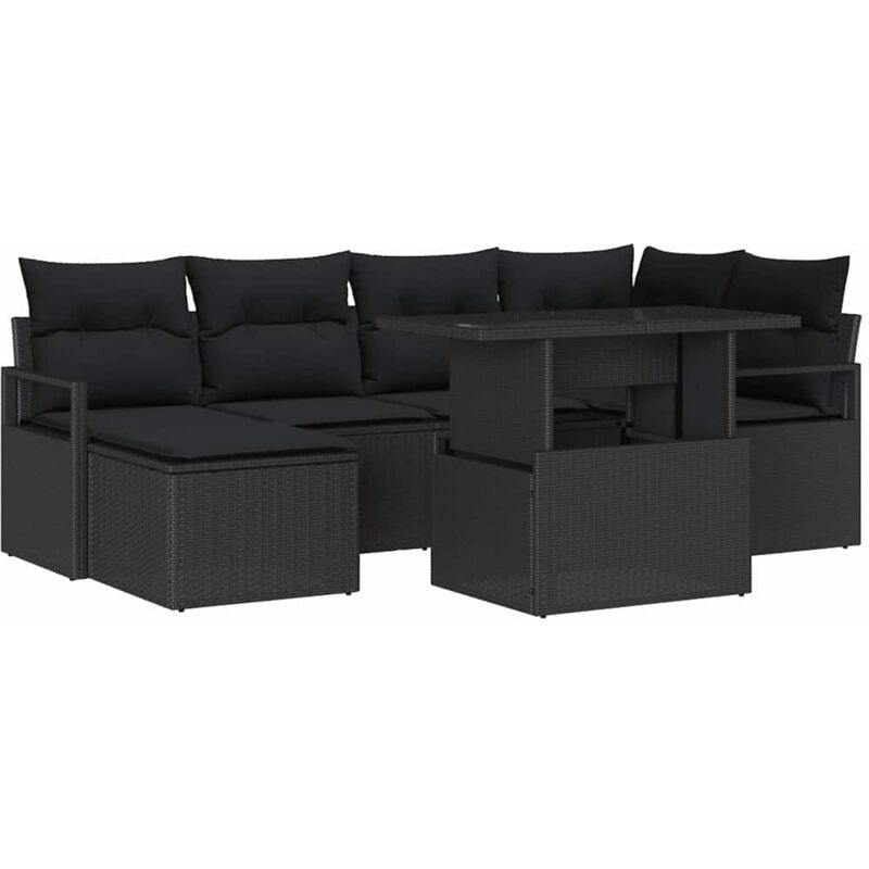foto del prodotto set divani giardino 7 pezzi con cuscini nero polyrattan vidaxl