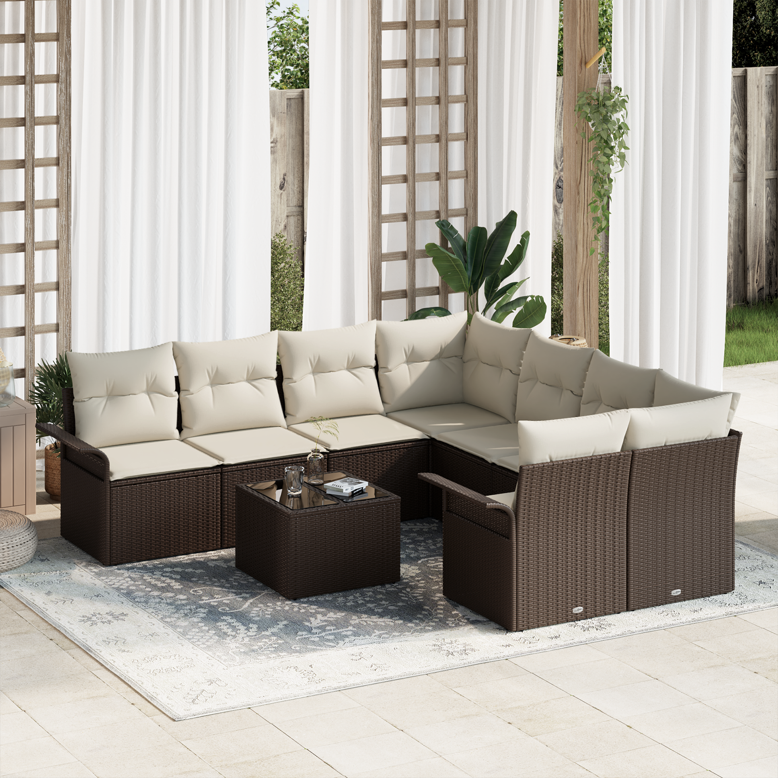 foto del prodotto set divani giardino 9 pezzi con cuscini rattan marrone