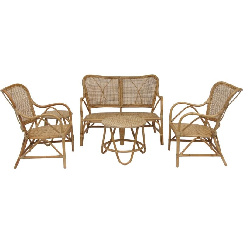 foto del prodotto set divano, 2 sedie e 2 tavolini da giardino 4 persone parma 108x72x85 cm rattan e vimini