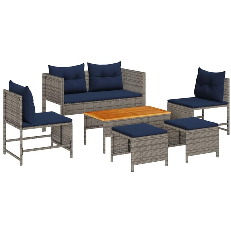 foto del prodotto set divano da esterno grigio e blu navy rattan con telaio in metallo vidaxl