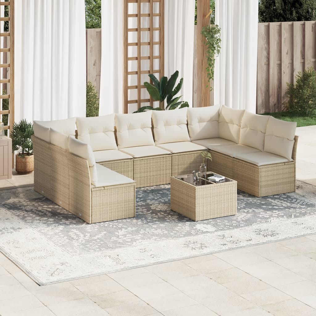 foto del prodotto set divano da giardino 10 pz con cuscini beige in polyrattan