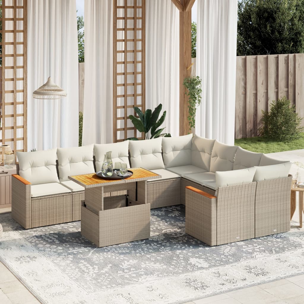 foto del prodotto set divano da giardino 10 pz con cuscini beige in polyrattan