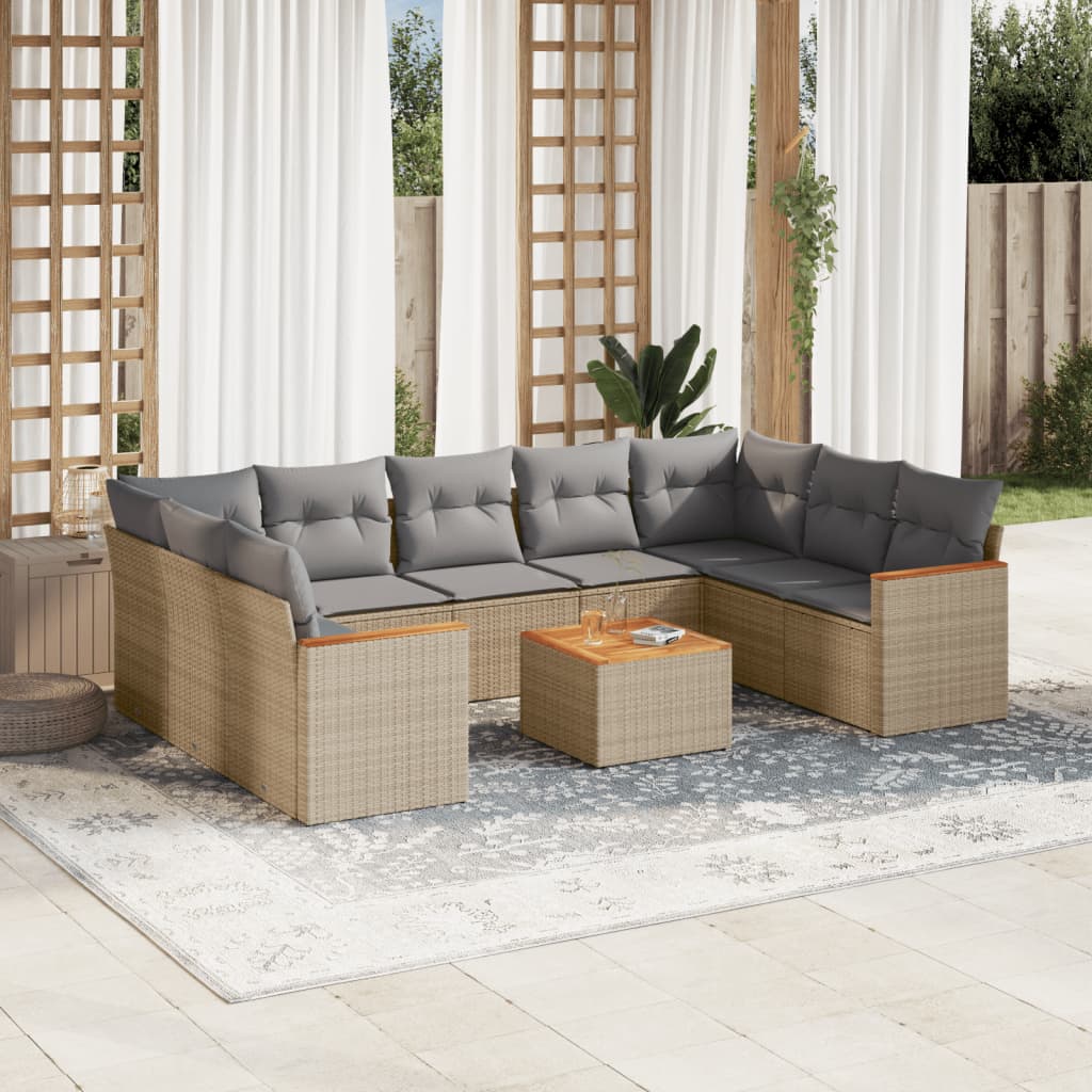 foto del prodotto set divano da giardino 10 pz con cuscini beige misto polyrattan
