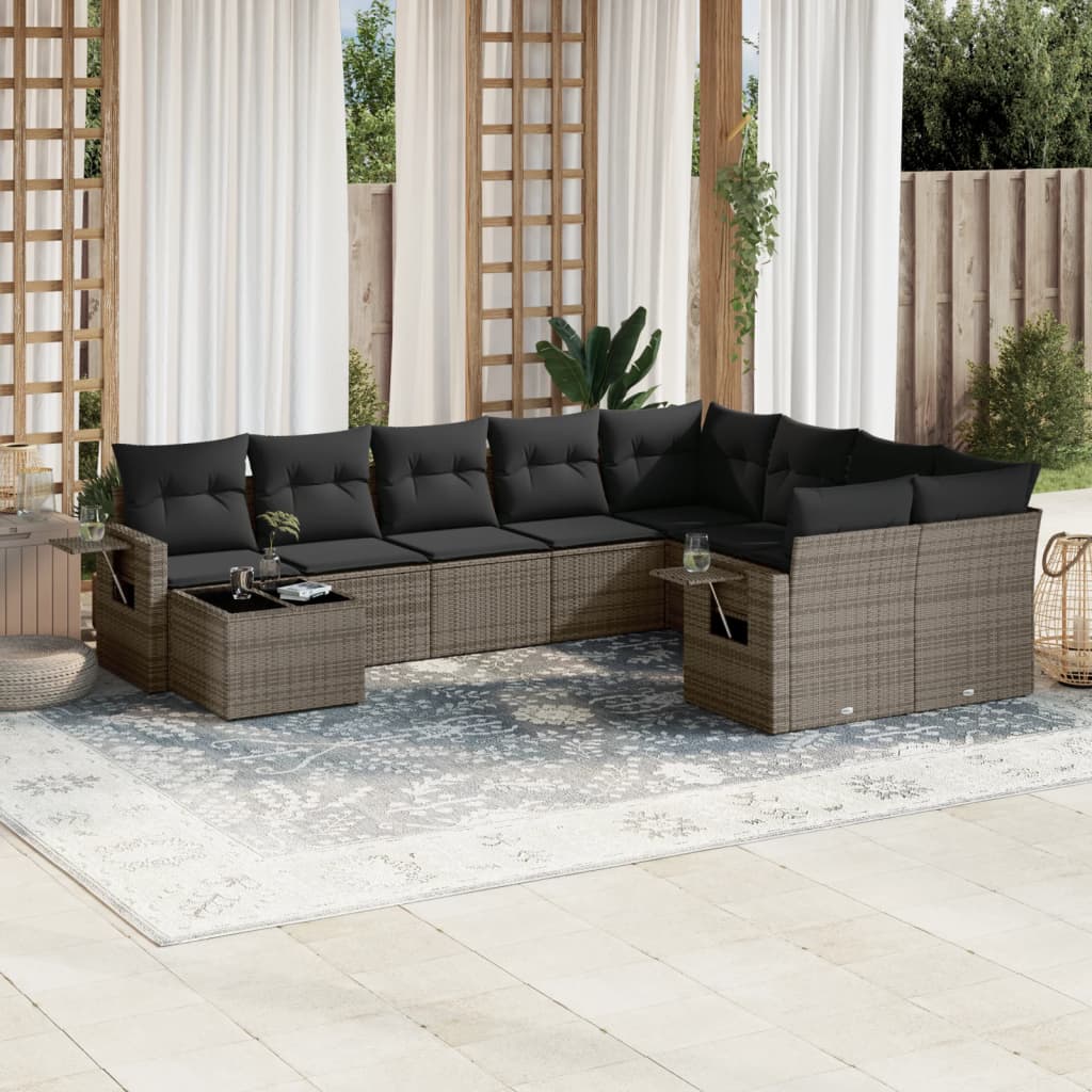 foto del prodotto set divano da giardino 10 pz con cuscini grigio in polyrattancod mxl 90179
