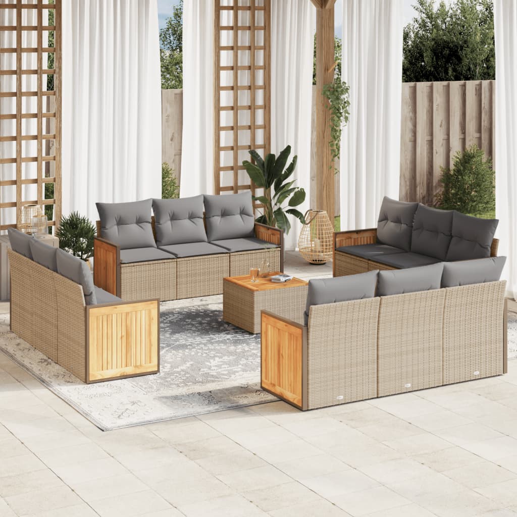 foto del prodotto set divano da giardino 13 pz con cuscini beige in polyrattan