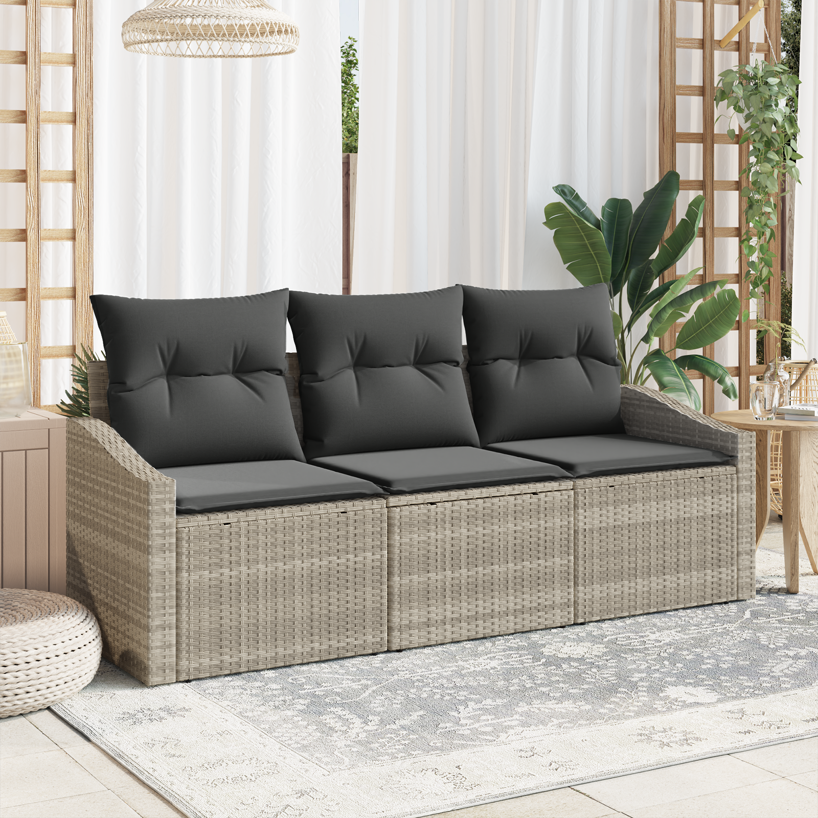 foto del prodotto set divano da giardino 3 pcs grigio chiaro poly rattan vidaxl