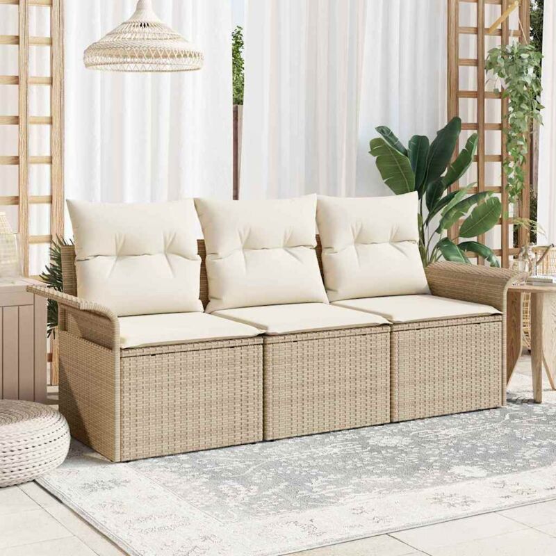 foto del prodotto set divano da giardino 3 pezzi con cuscini polyrattan beige vidaxl