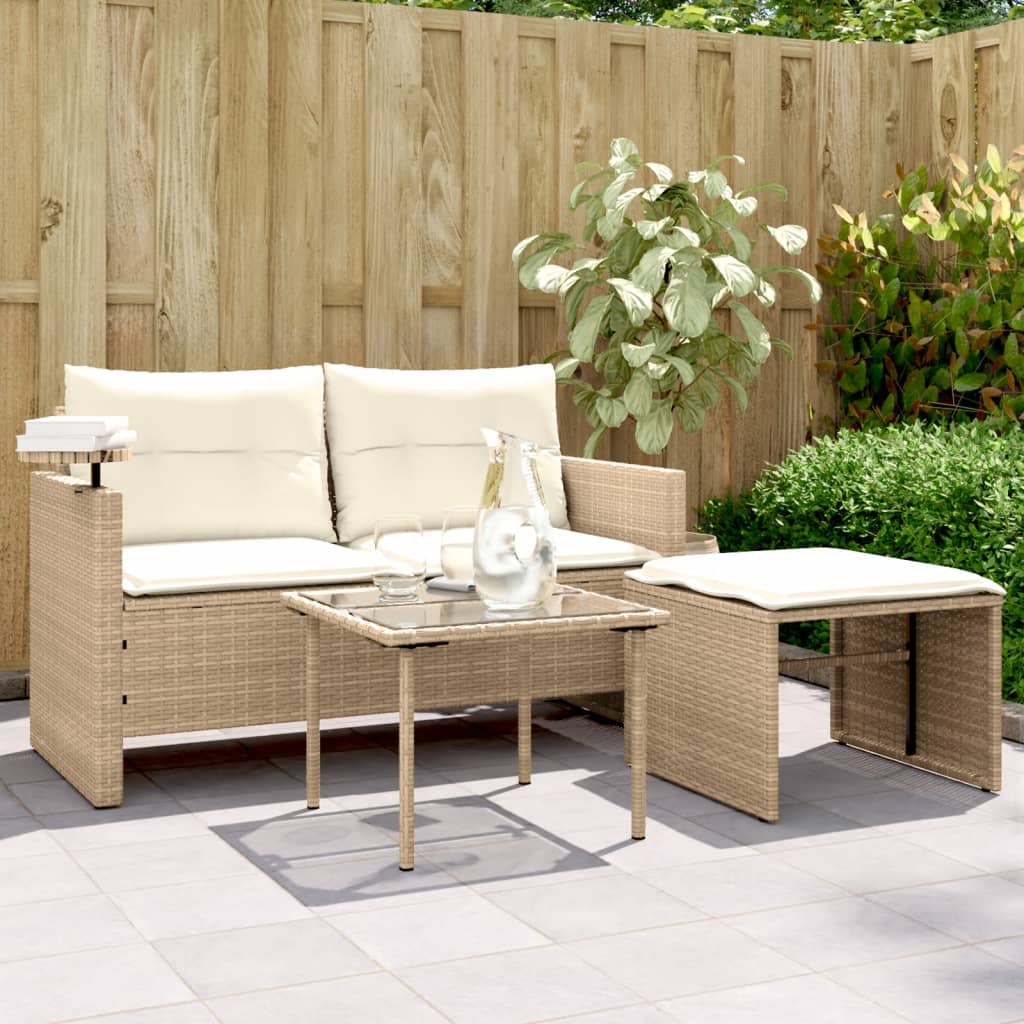 foto del prodotto set divano da giardino 3 pz con cuscini beige in polyrattan