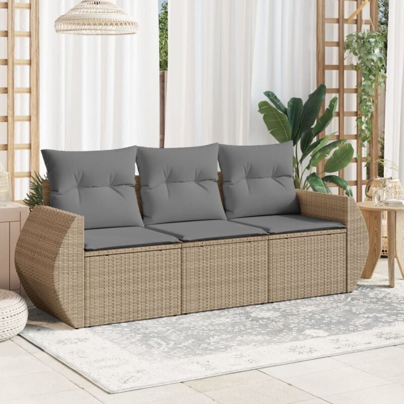 immagine 0 del prodotto set divano da giardino 3 pz con cuscini beige in polyrattan vidaxl
