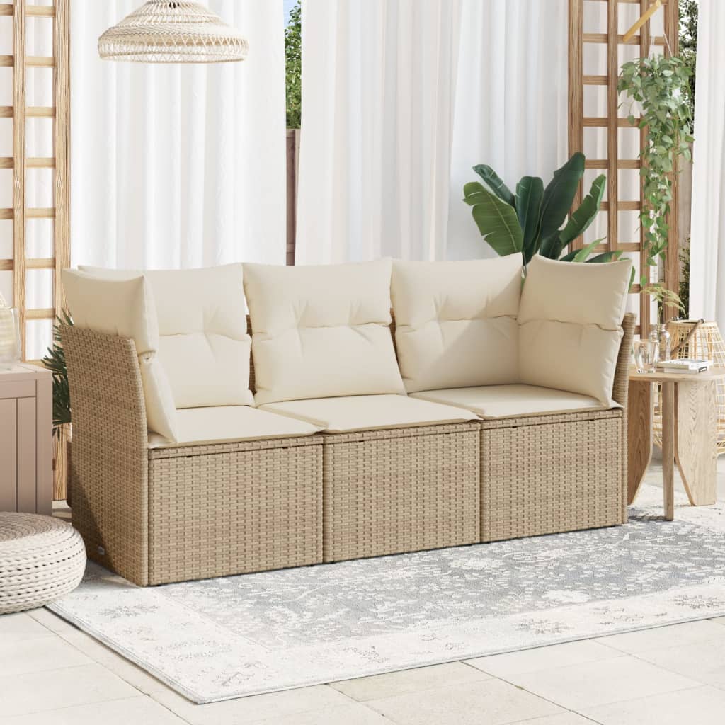 foto del prodotto set divano da giardino 3 pz con cuscini beige in polyrattancod mxl 110919