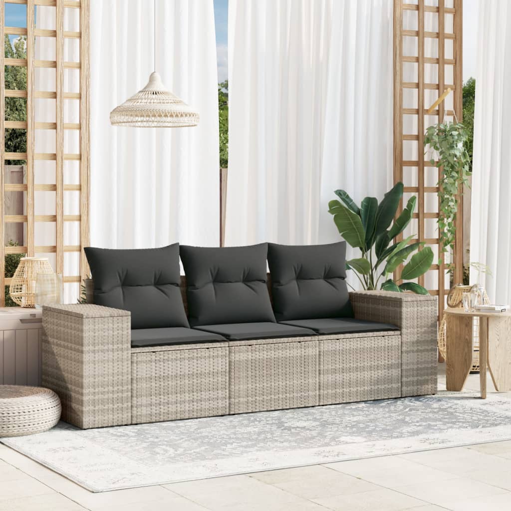 foto del prodotto set divano da giardino 3pz con cuscini grigio chiaro polyrattan