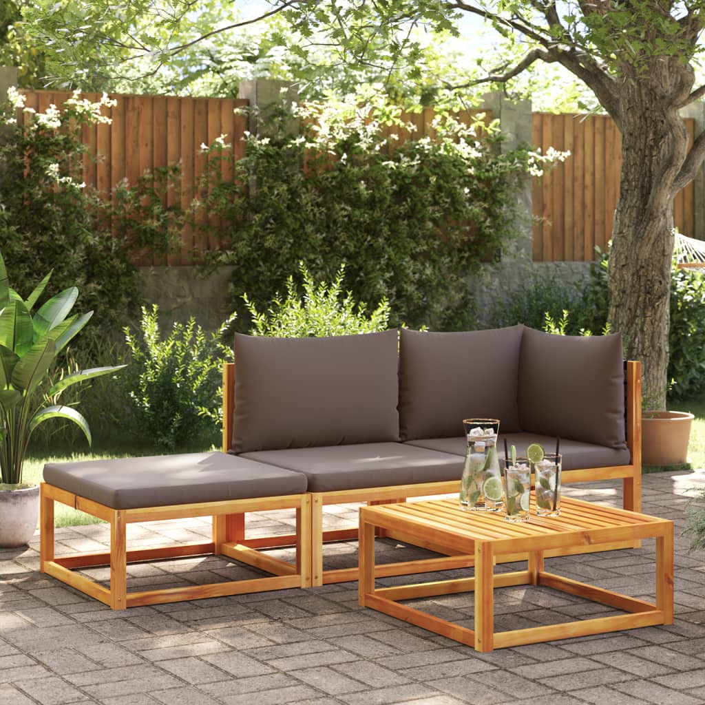 foto del prodotto set divano da giardino 3pz con cuscini legno massello di acacia