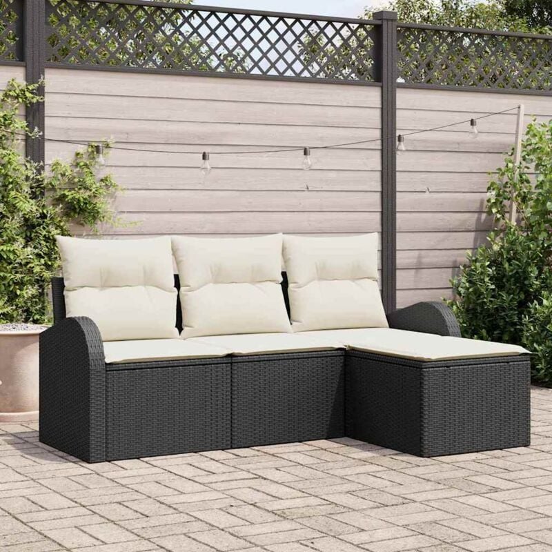 foto del prodotto set divano da giardino 4 pcs nero, bianco poly rattan vidaxl