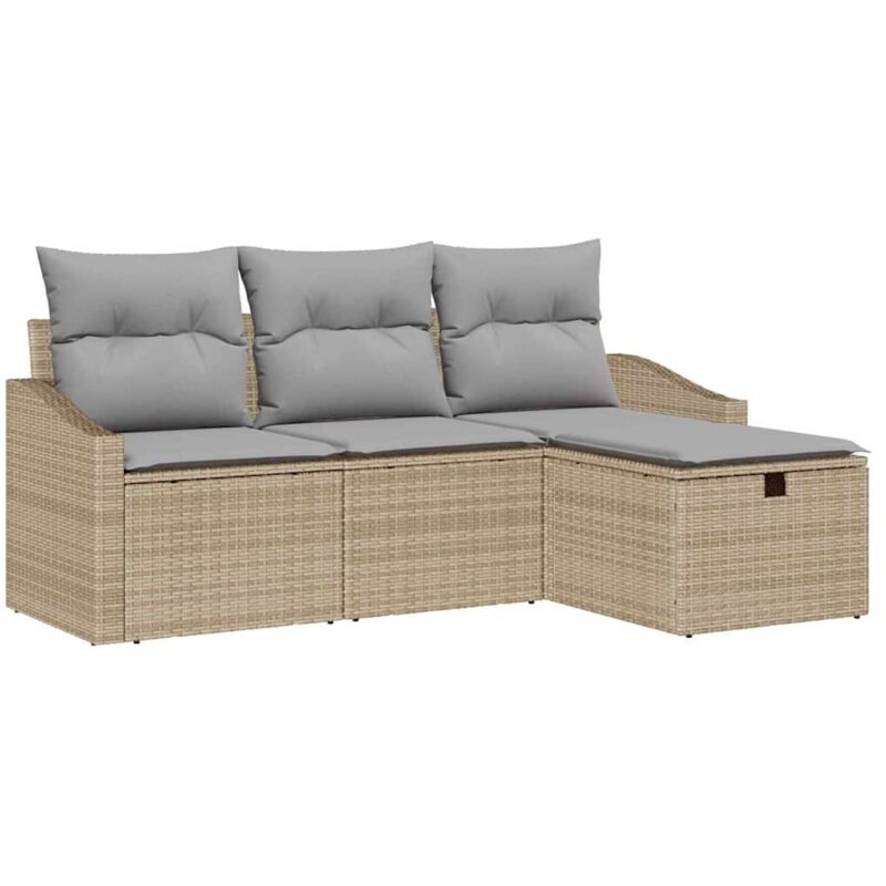 foto del prodotto set divano da giardino 4 pezzi con cuscini beige in rattan poliestere vidaxl