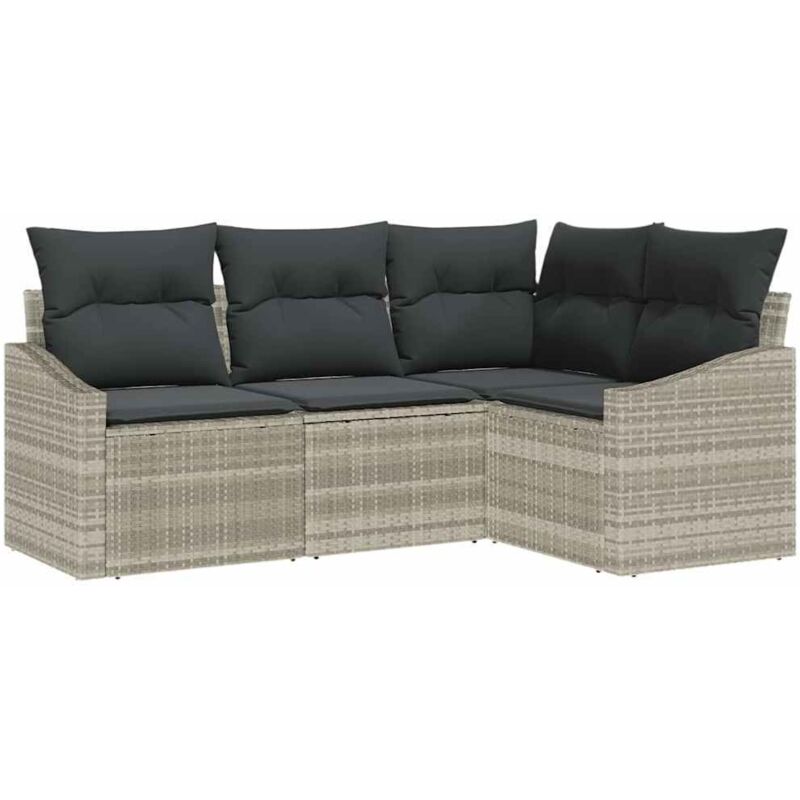 foto del prodotto set divano da giardino 4 pezzi con cuscini grigio chiaro polyrattan vidaxl