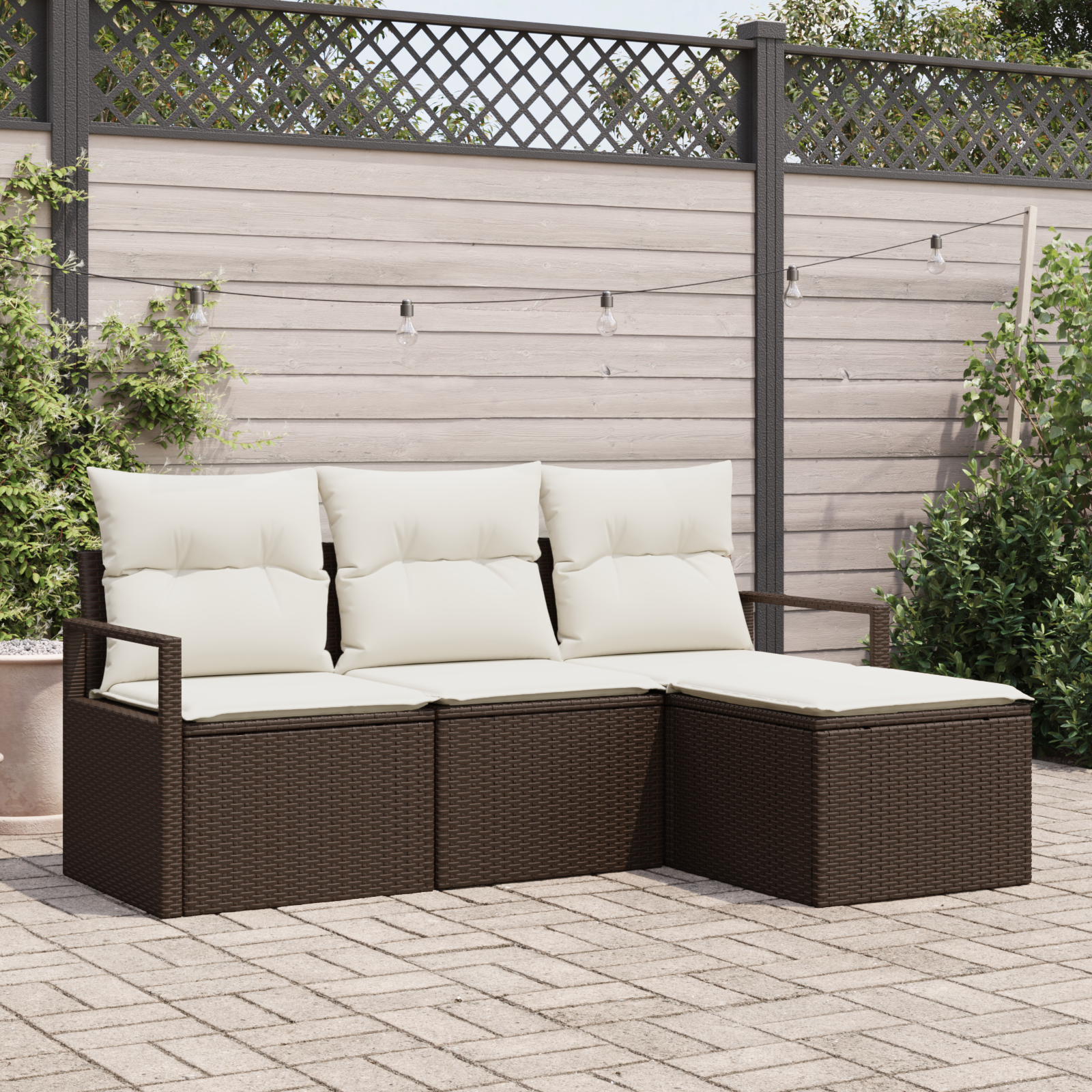 foto del prodotto set divano da giardino 4 pezzi con cuscini marrone polyrattan