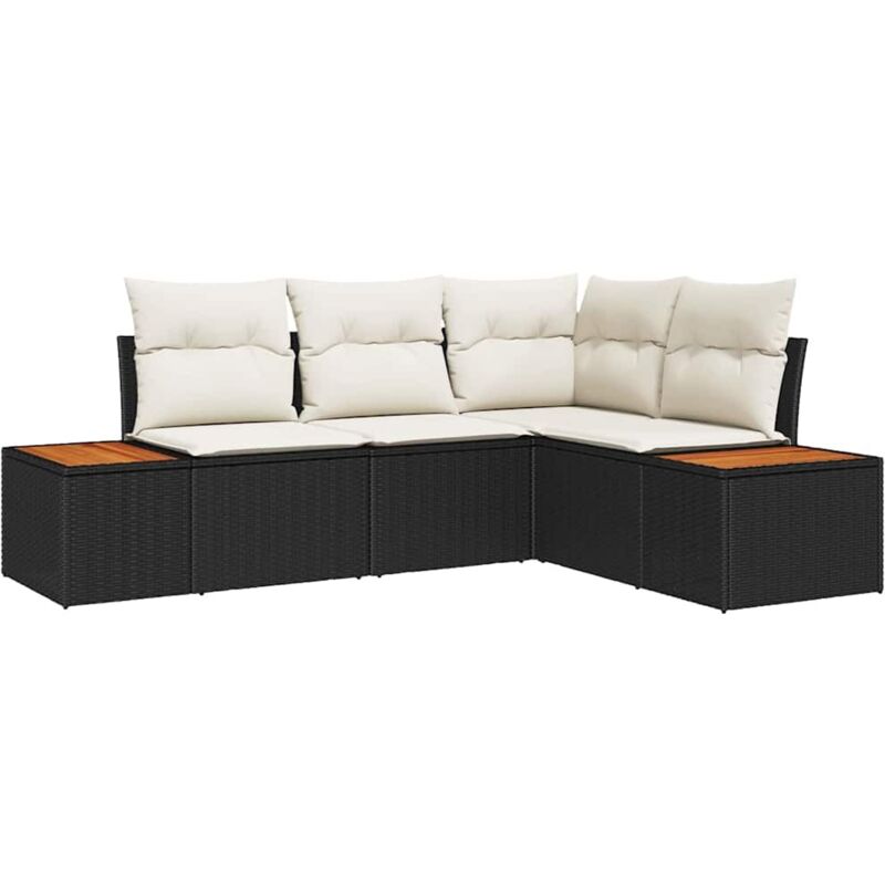 foto del prodotto set divano da giardino 4 pezzi con cuscini nero polyrattan acacia vidaxl
