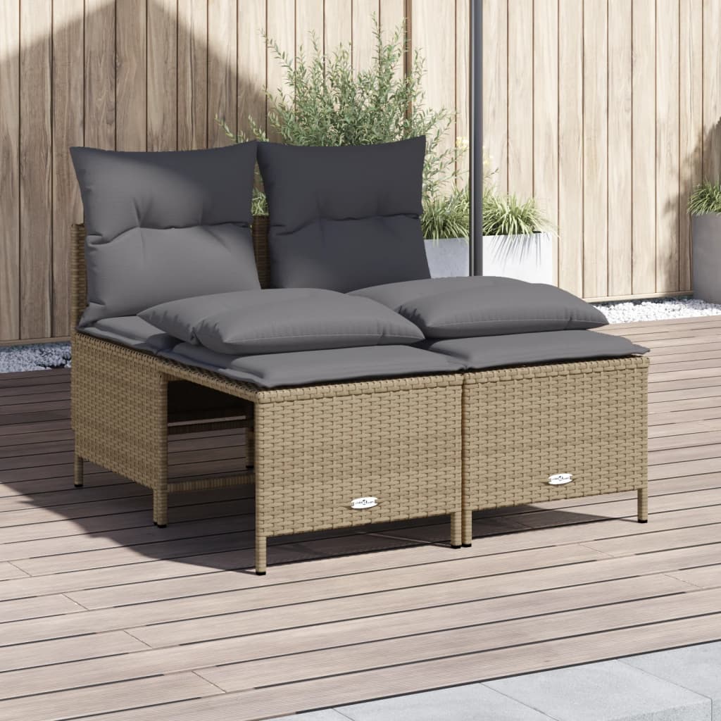foto del prodotto set divano da giardino 4 pz con cuscini beige in polyrattan