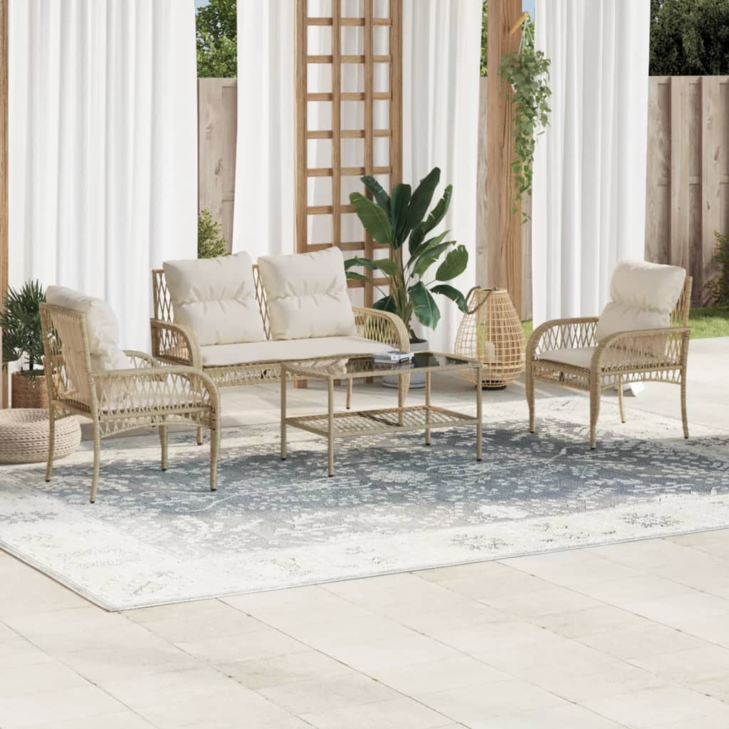 foto del prodotto set divano da giardino 4 pz con cuscini beige in polyrattan