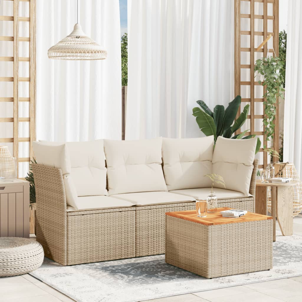 foto del prodotto set divano da giardino 4 pz con cuscini beige in polyrattan