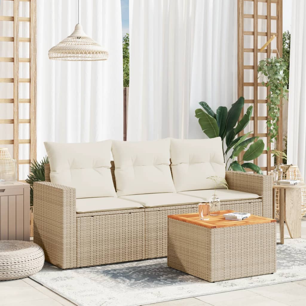 foto del prodotto set divano da giardino 4 pz con cuscini beige in polyrattan