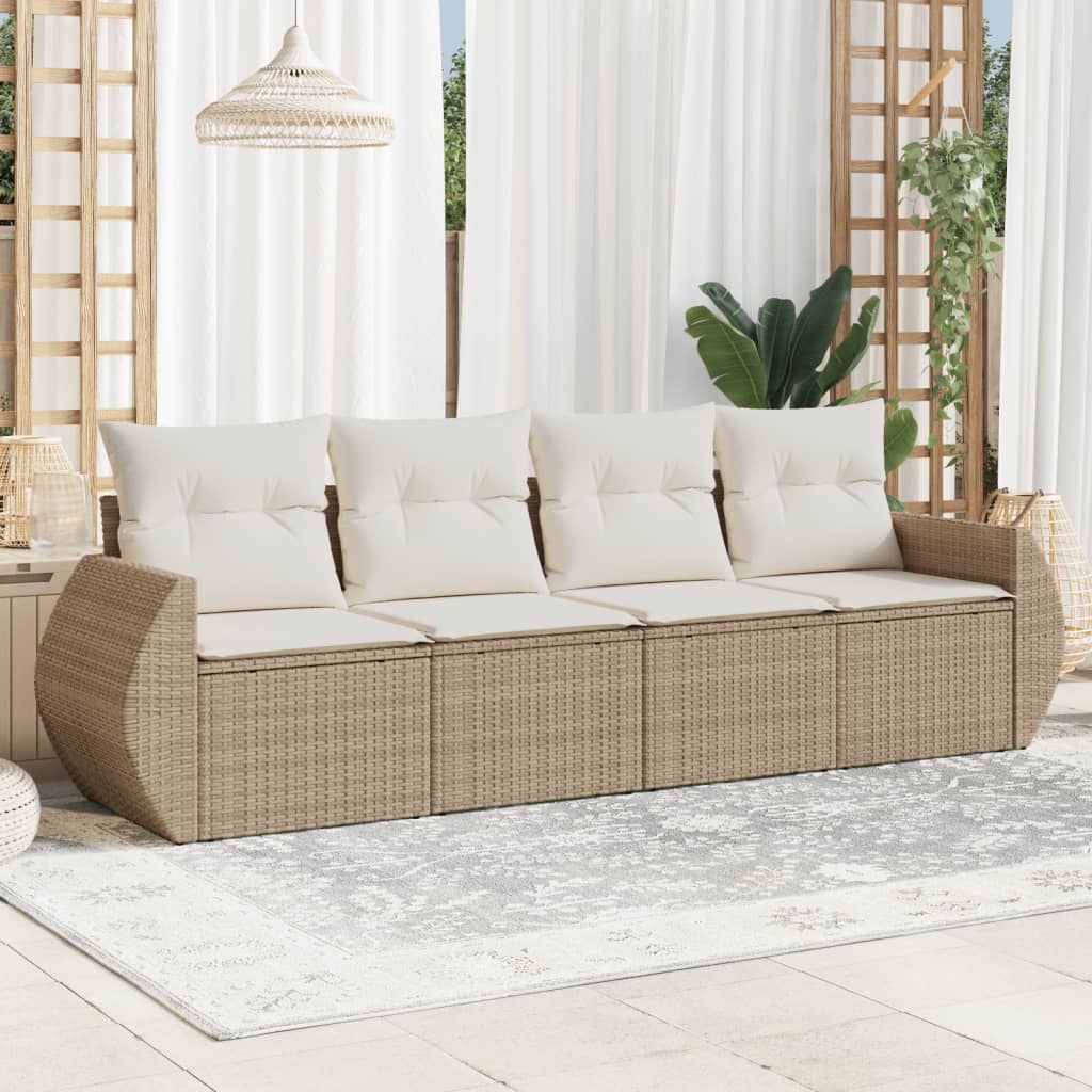 foto del prodotto set divano da giardino 4 pz con cuscini beige in polyrattan