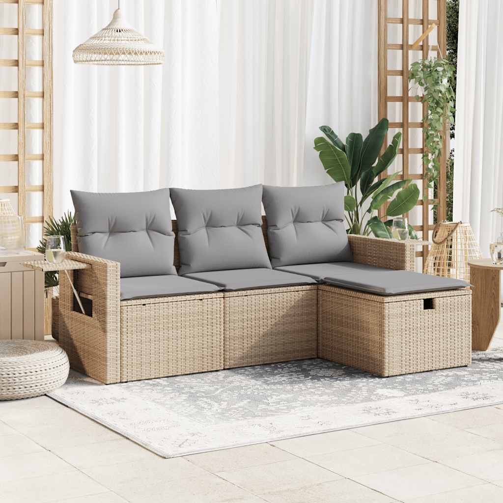 foto del prodotto set divano da giardino 4 pz con cuscini beige in polyrattan