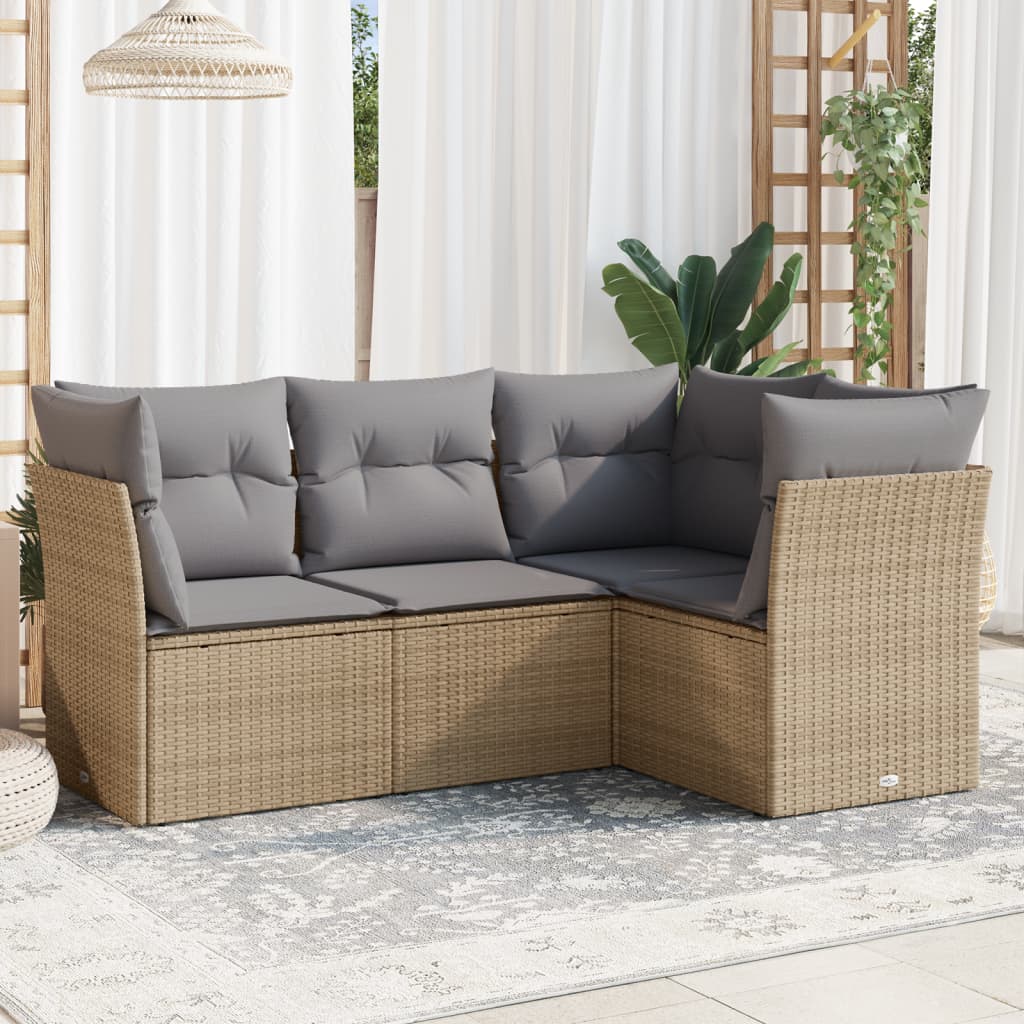 foto del prodotto set divano da giardino 4 pz con cuscini beige in polyrattancod mxl 111518