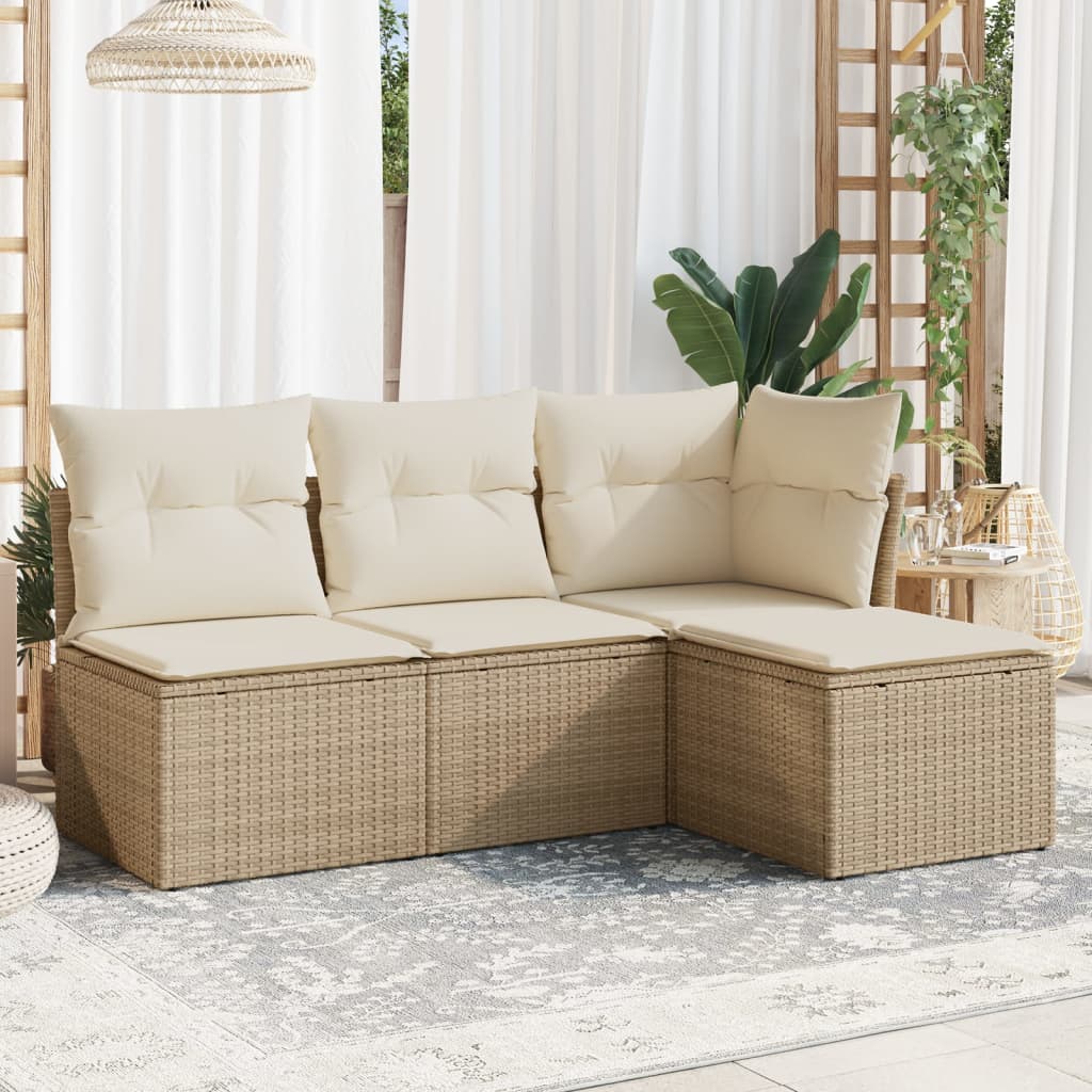 foto del prodotto set divano da giardino 4 pz con cuscini beige in polyrattancod mxl 87620