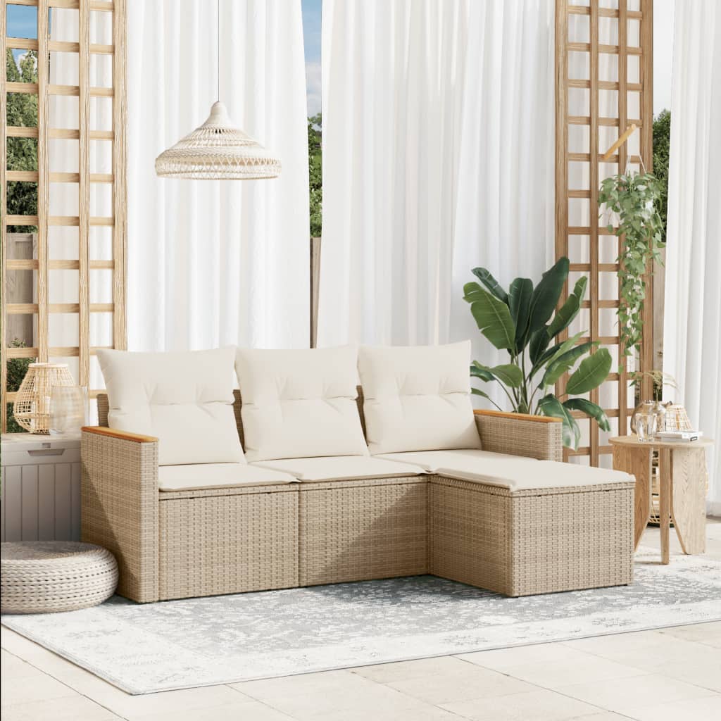 foto del prodotto set divano da giardino 4 pz con cuscini beige in polyrattancod mxl 88347