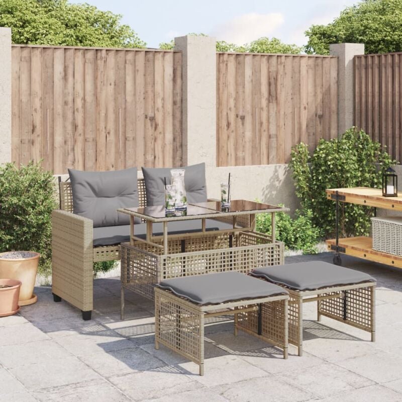 foto del prodotto set divano da giardino 4 pz con cuscini beige polyrattan vetro vidaxl