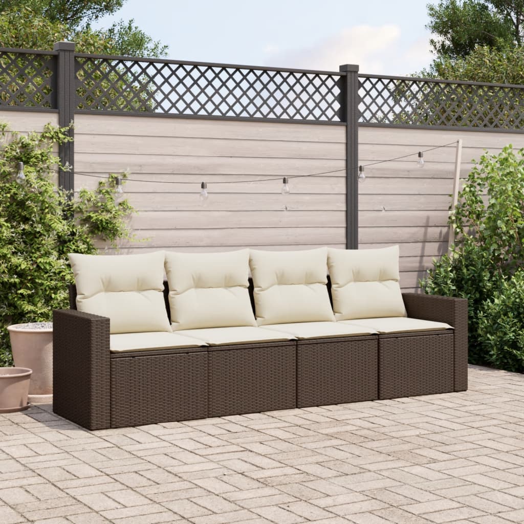 foto del prodotto set divano da giardino 4 pz con cuscini marrone in polyrattan