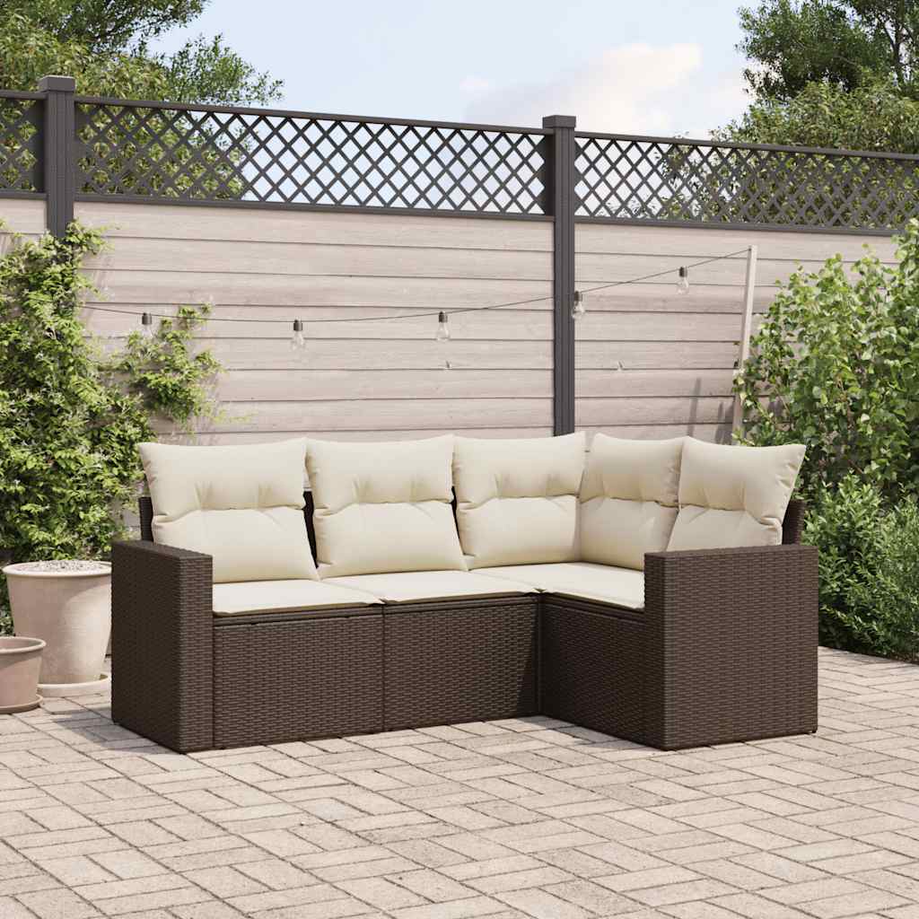 foto del prodotto set divano da giardino 4 pz con cuscini marrone in polyrattan