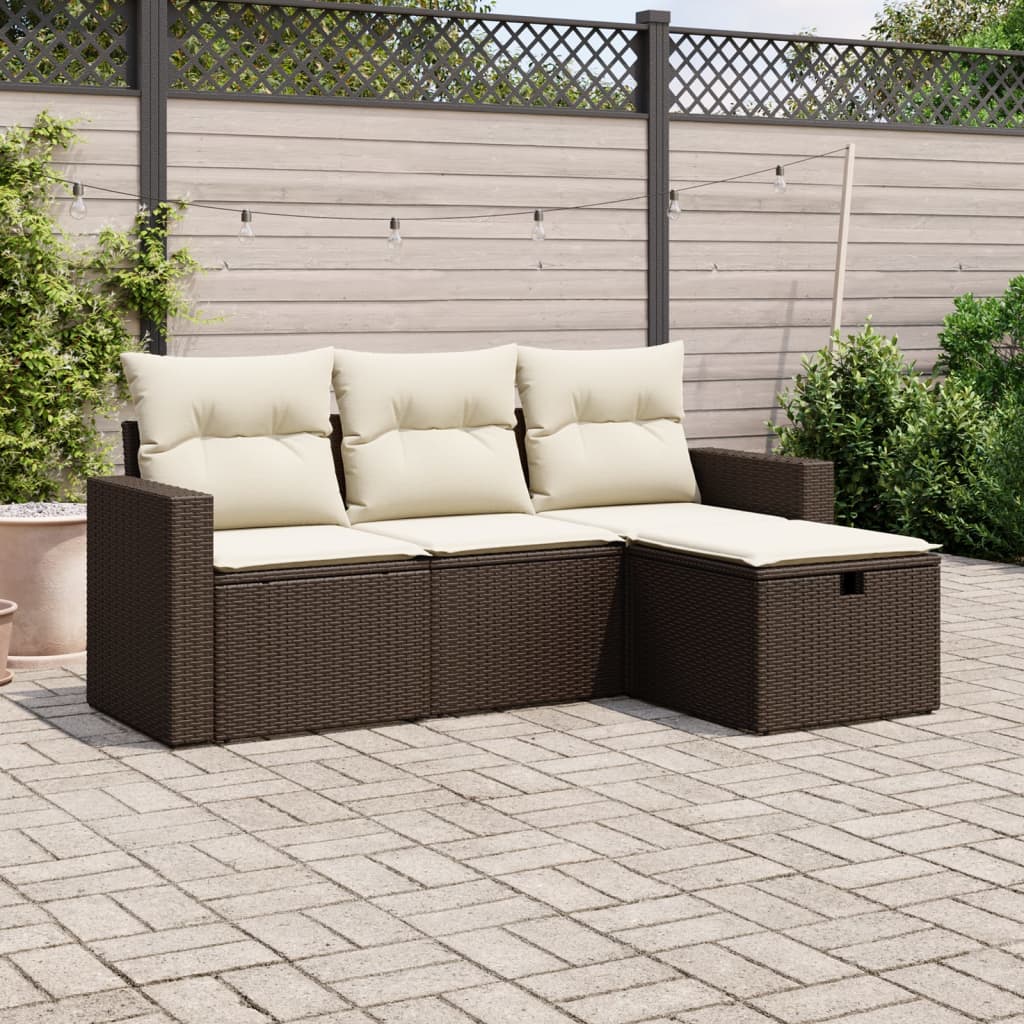 foto del prodotto set divano da giardino 4 pz con cuscini marrone in polyrattan