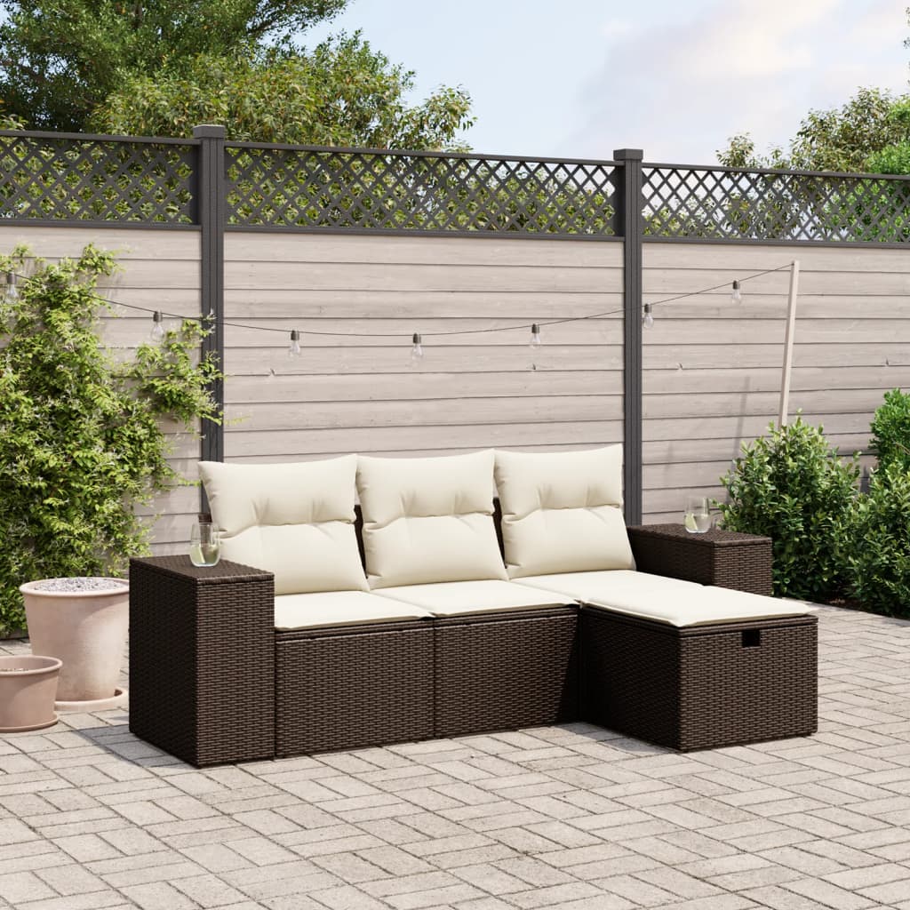 foto del prodotto set divano da giardino 4 pz con cuscini marrone in polyrattan