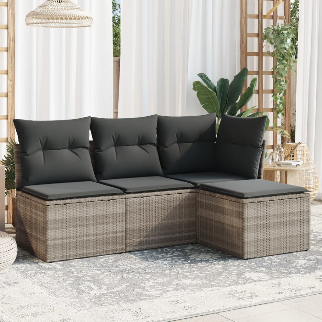 foto del prodotto set divano da giardino 4pz con cuscini grigio chiaro polyrattan