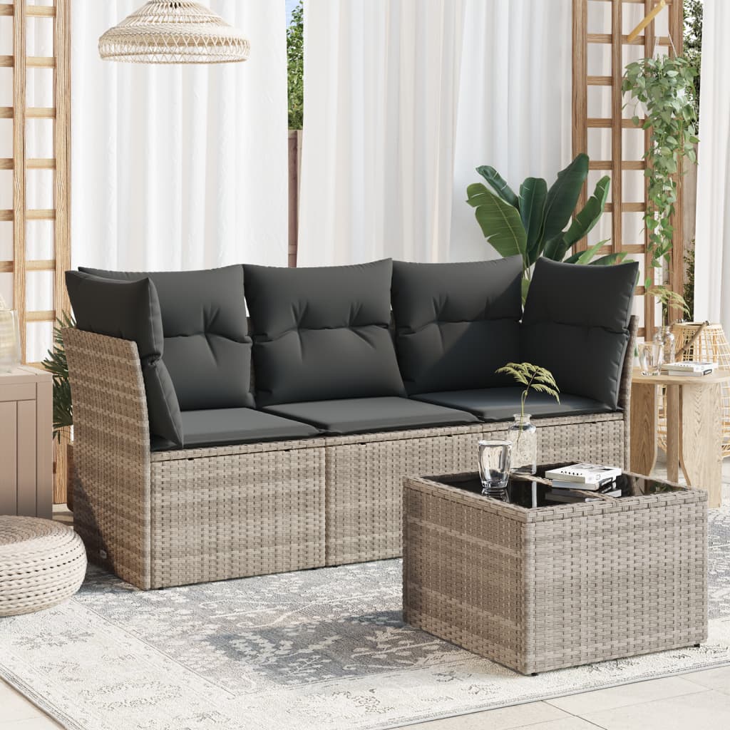 foto del prodotto set divano da giardino 4pz con cuscini grigio chiaro polyrattan