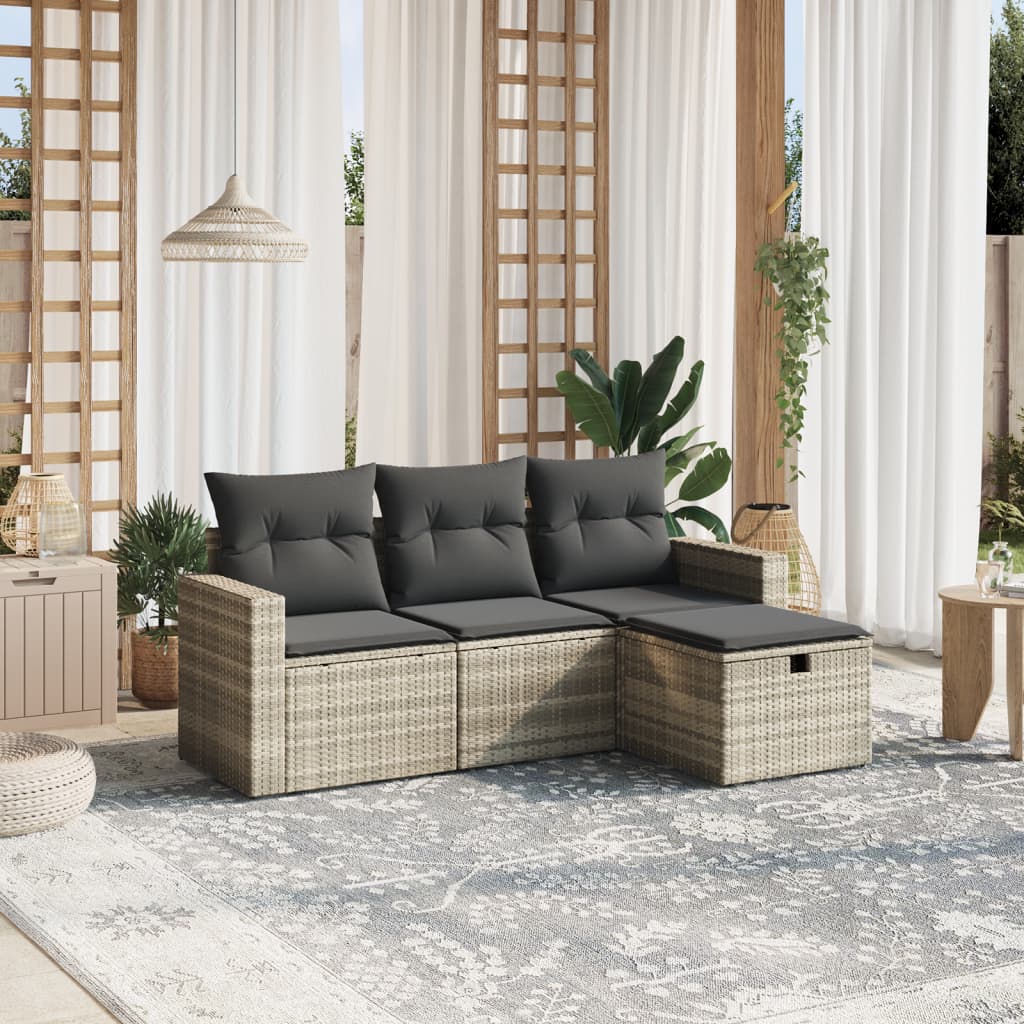 foto del prodotto set divano da giardino 4pz con cuscini grigio chiaro polyrattan