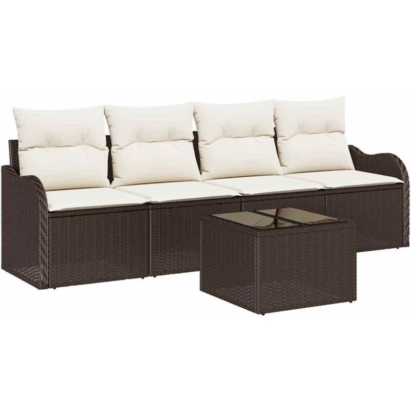 foto del prodotto set divano da giardino 5 pezzi con cuscini marrone polyrattan vidaxl