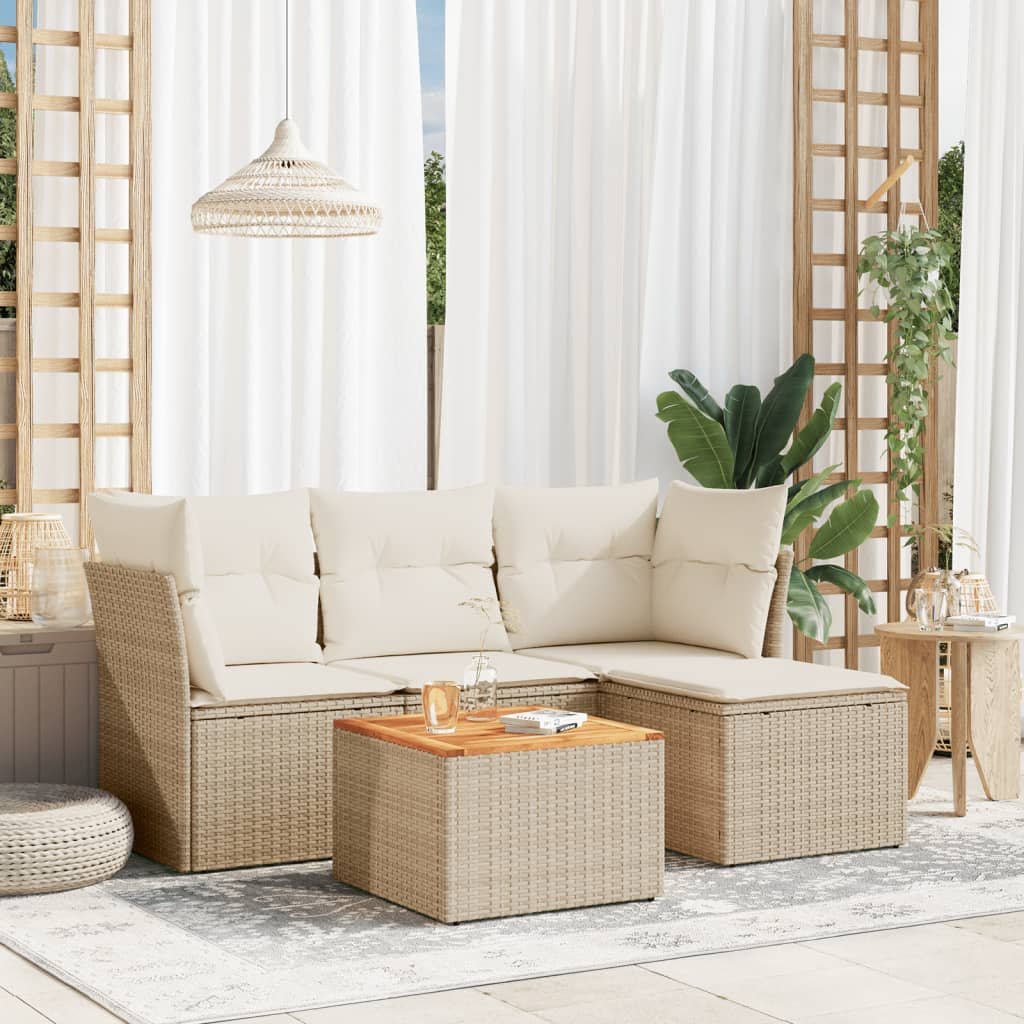foto del prodotto set divano da giardino 5 pz con cuscini beige in polyrattan