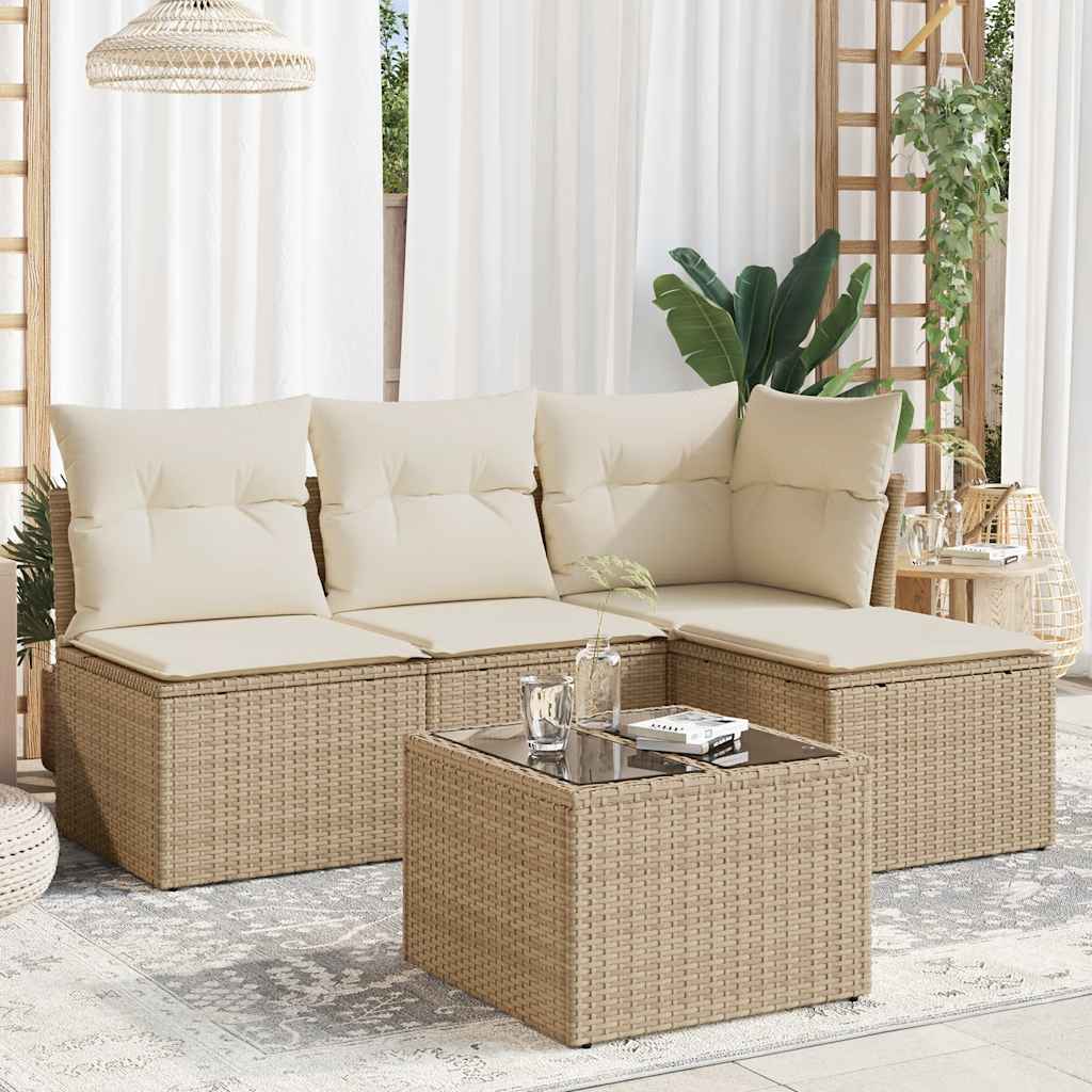 foto del prodotto set divano da giardino 5 pz con cuscini beige in polyrattan