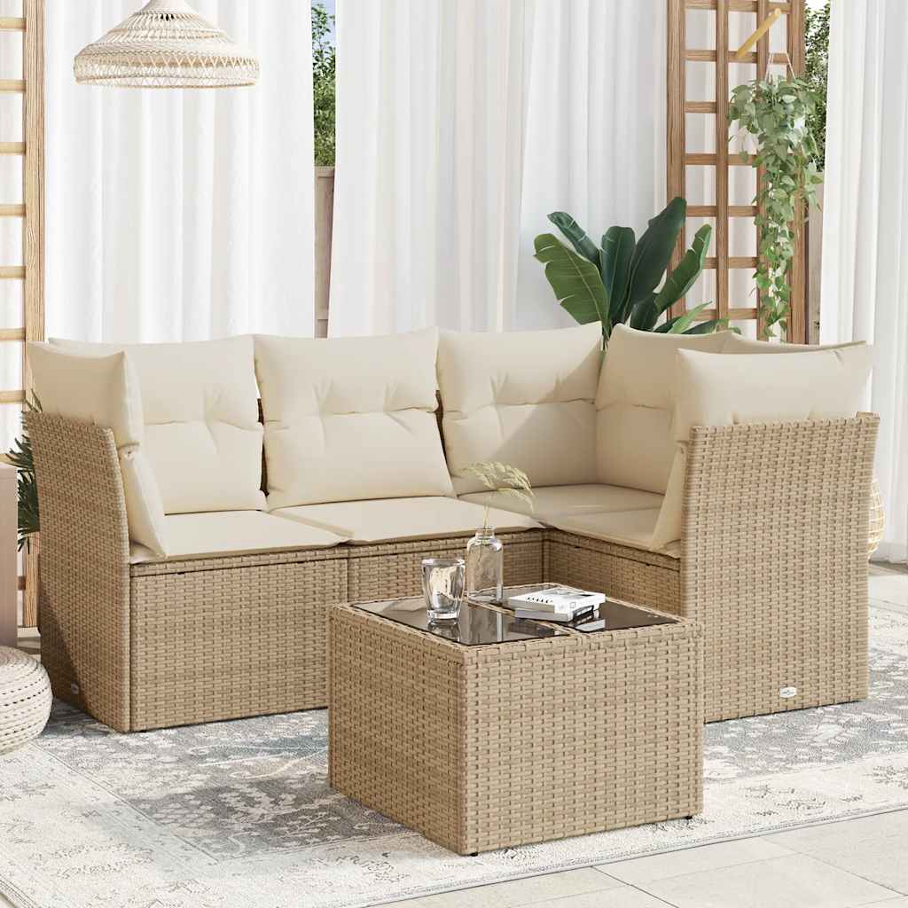 foto del prodotto set divano da giardino 5 pz con cuscini beige in polyrattan