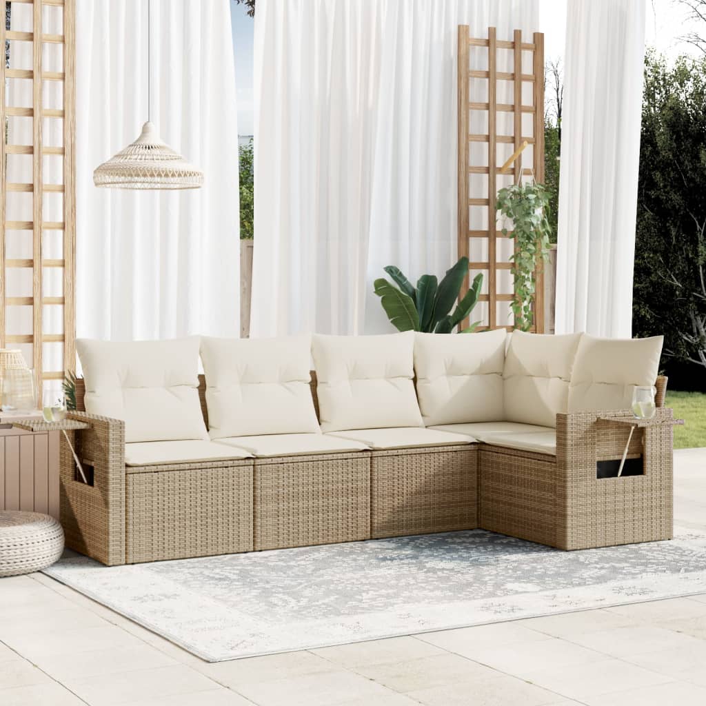 foto del prodotto set divano da giardino 5 pz con cuscini beige in polyrattan