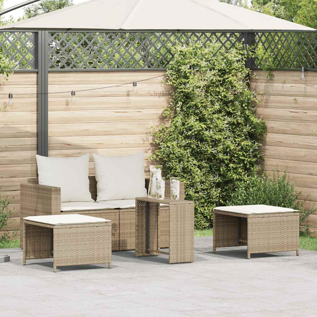 foto del prodotto set divano da giardino 5 pz con cuscini beige in polyrattan