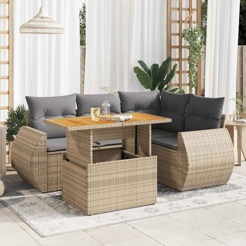 foto del prodotto set divano da giardino 5 pz con cuscini beige in polyrattan