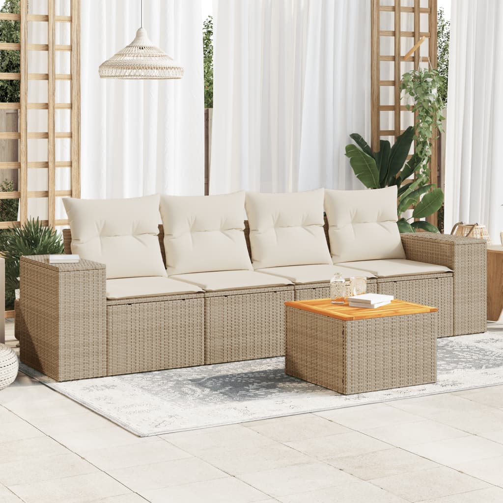 foto del prodotto set divano da giardino 5 pz con cuscini beige in polyrattancod mxl 87487
