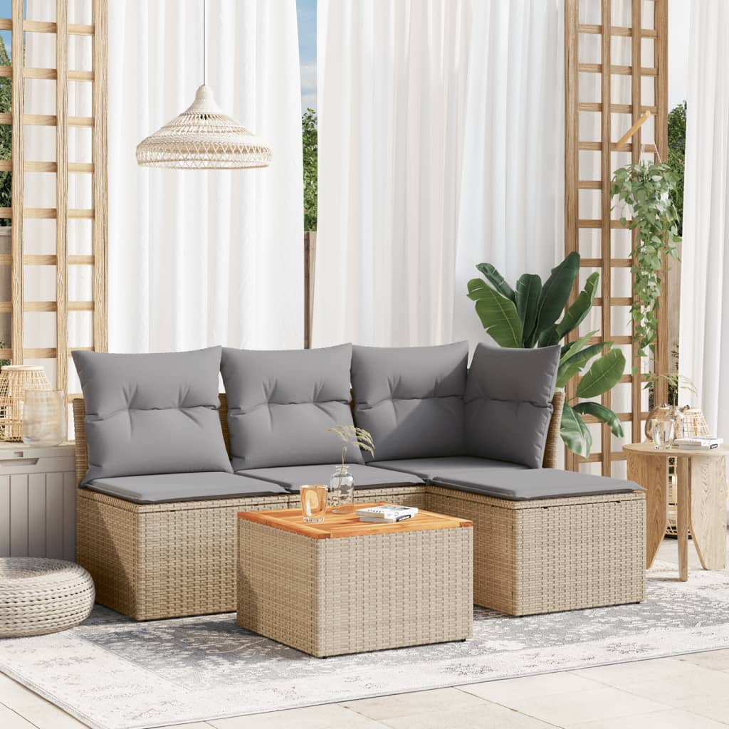 foto del prodotto set divano da giardino 5 pz con cuscini beige in polyrattancod mxl 87591