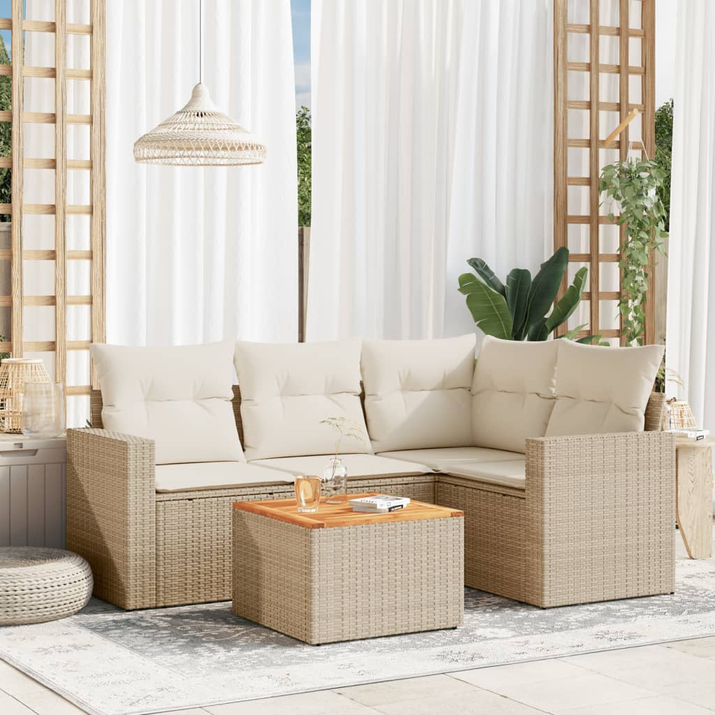 foto del prodotto set divano da giardino 5 pz con cuscini beige in polyrattancod mxl 87928